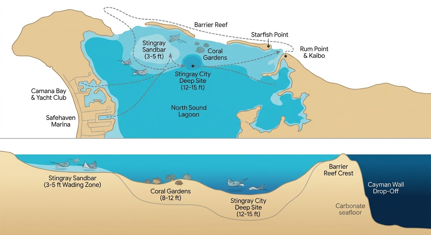 Stingray City North Sound Underwater Profile and Depth Map